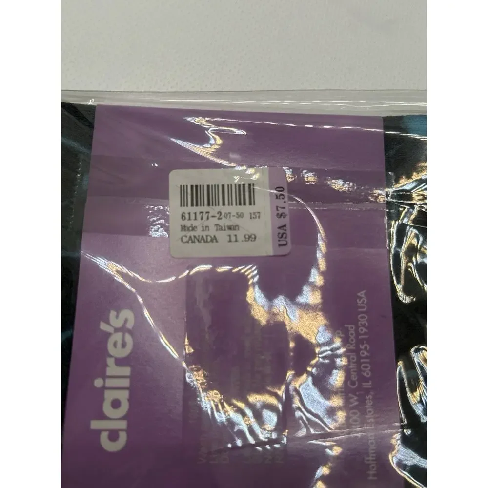 Claires Footless Tights Black Aqua Blue Scribble Womens Size S/M New